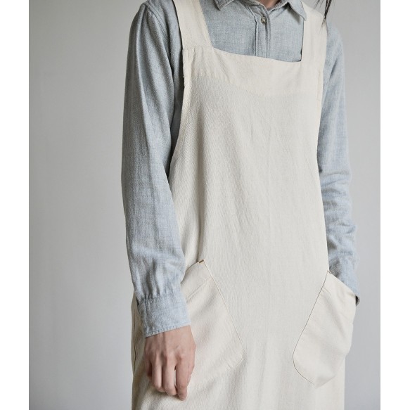YESDOO Pinafore Cotton Linen Apron Cross Back Plus Size for Women Cooking With Pockets Dress Kitchen Baking Gardening