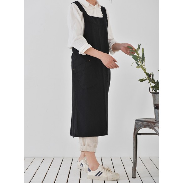 YESDOO Pinafore Cotton Linen Apron Cross Back Plus Size for Women Cooking With Pockets Dress Kitchen Baking Gardening