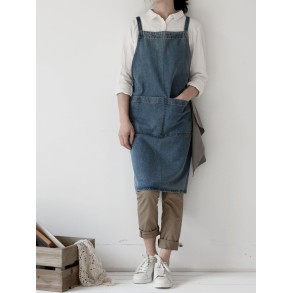 YESDOO Apron for Women with Pockets,Cross Back Apron Kitchen and Chef Adjustable Bib Apron Denim Fabric